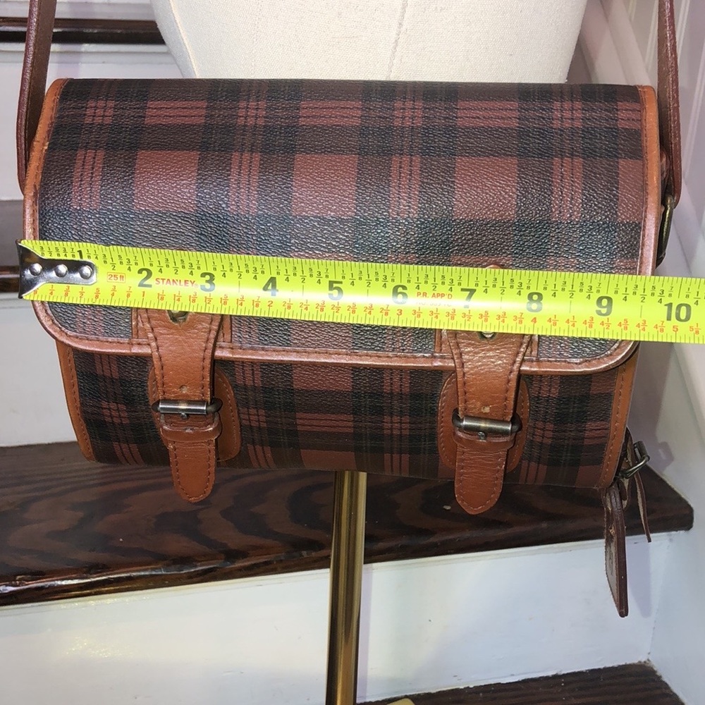 RALPH LAUREN Brown Green Tartan Plaid Rolled Body Crossbody Messenger SaddleBag - Picture 15 of 17